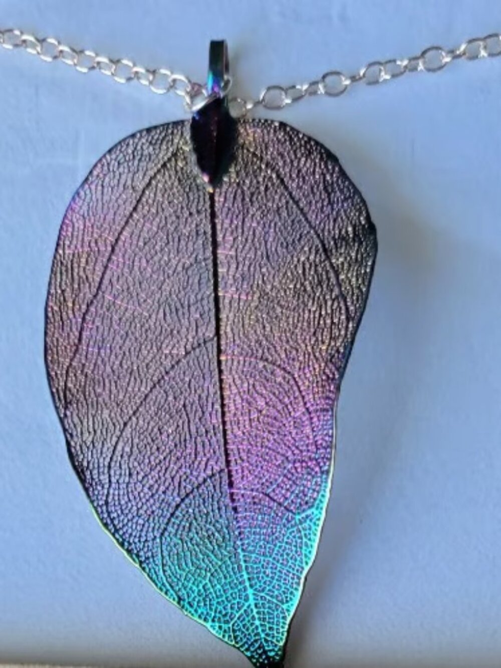 Rainbow Leaf Pendant Necklace on Gold Chain